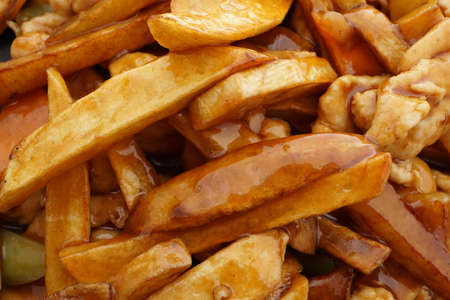 Chinese food. Chicken in sauce with potatoes and vegetables. Closeup.の写真素材