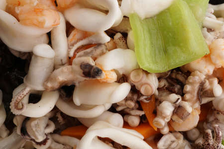 Chinese food. Seafood terrine with vegetables. Closeup.