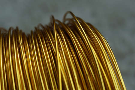 Electrical background. Rolled yellow wireの写真素材