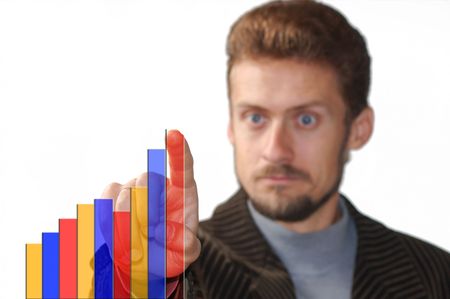 A manager drawing a diagram on a screenの写真素材