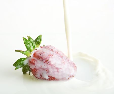 An image of red strawberry in milkの写真素材