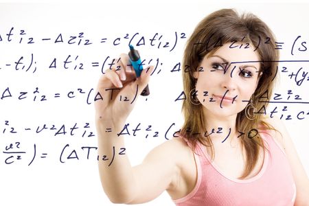 A teacher drawing numbers in the airの写真素材