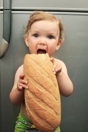 an image of nice -girl eating white breadの写真素材