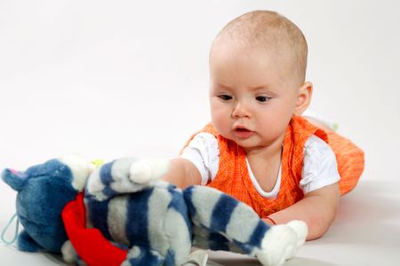 An image of cute baby in a studioの写真素材