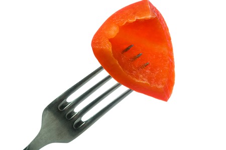 Stock photo: an image of a piece of paprika on the forkの写真素材