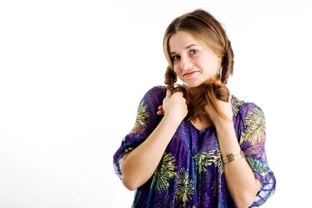 An image of a portrait of a playful girlの写真素材