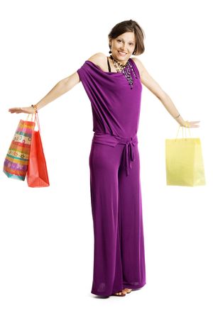 An image of a young woman with bagsの写真素材
