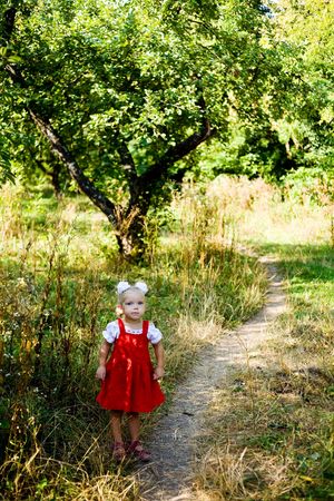 An image of a little girl standing on the laneの写真素材