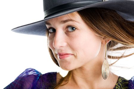 An image of a nice woman in a grey hatの写真素材
