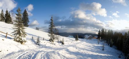 An image of beautiful winter field and cloudsの写真素材