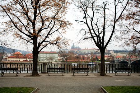 Photo of old town of Prague from river Vltavaの写真素材