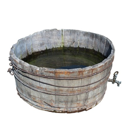 An image of a very old wooden pailの写真素材