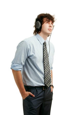 An image of a young man listening to musicの写真素材