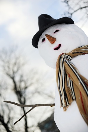 An image of a snowman in a scarf and hatの写真素材