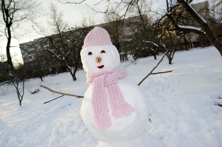 An image of perfect snowman in pinkの写真素材