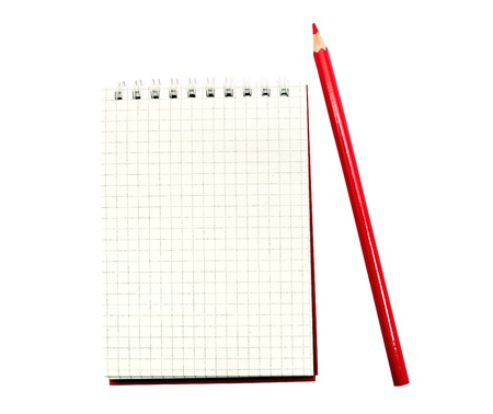 An image of notebook with red pencil on white backgroundの写真素材