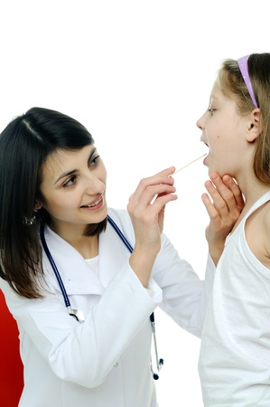 An image of doctor looking at a child's tonsilsの写真素材
