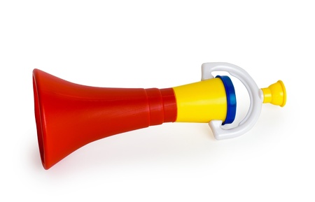 An image of plastic trumpet on white backgroundの写真素材