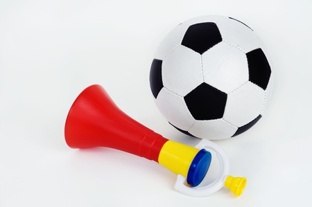 An image of football soccer fan trumpet with ballの写真素材