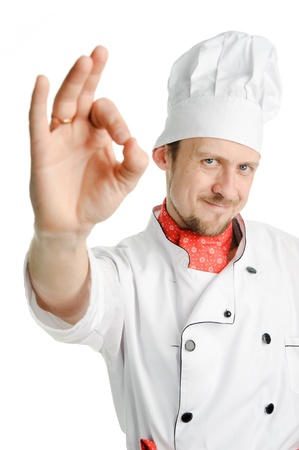 An image of a happy chef showing sign OKの写真素材