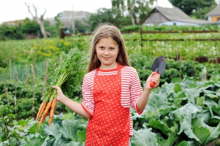 An image of nice girl with fresh orange carrotの写真素材