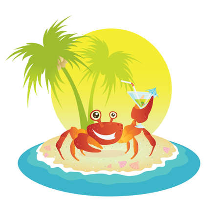 Red crab on a tropical island のイラスト素材