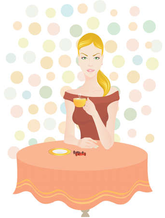 girl enjoying tea breakのイラスト素材