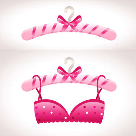 Hanger. Pink bra on a hanger. のイラスト素材