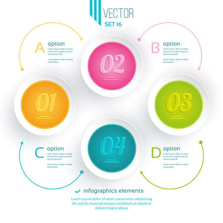 Four colorful icons with text for infographic, white backgroundのイラスト素材