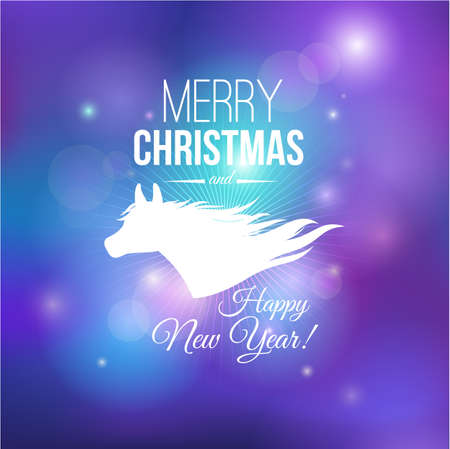 Merry Christmas and Happy New Year 2014 card  Silhouette horse  Vector image のイラスト素材
