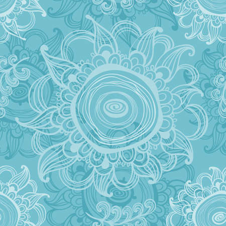 Blue hand-drawn pattern, floral background. Seamless pattern can be used for textiles, wallpaperのイラスト素材