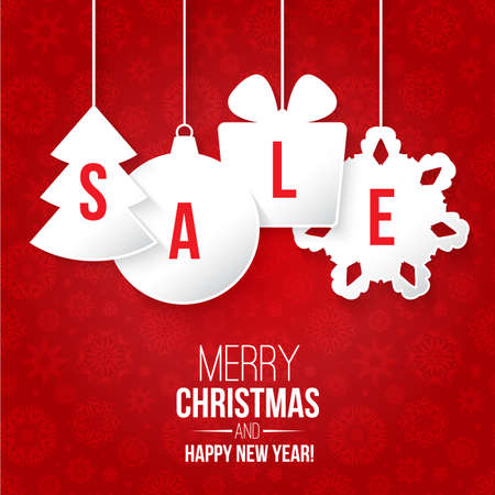 Christmas sale on red background vector illustrationのイラスト素材