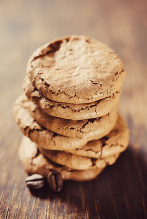 Homemade coffee cookies closeup. Shallow depth of fieldの写真素材