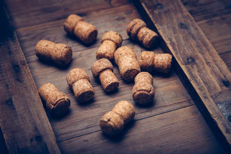 Champagne wine corks texture background. Shallow DOFの写真素材