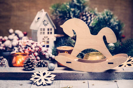 Christmas background with festive decoration. Shallow DOFの写真素材