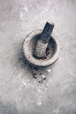 Pepper spice mix in a mortar, selective focusの写真素材