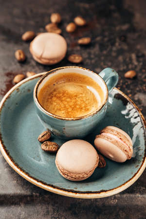 Macaroon and Coffee. Espresso coffee and delicious french almond macaroons.の写真素材