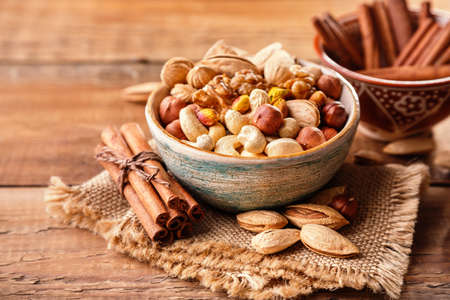 Mix of nuts and cinnamonの写真素材