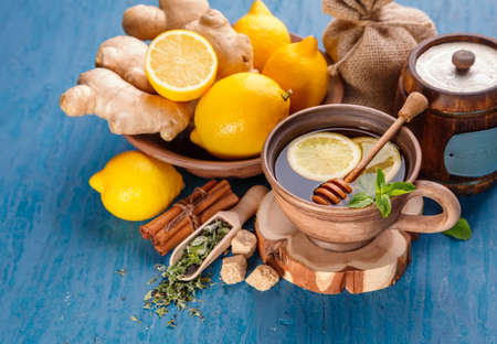 Herbal tea with lemonの写真素材