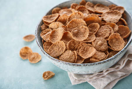 Whole grain cereal in a bowl, close-up. Healthy Breakfastの写真素材