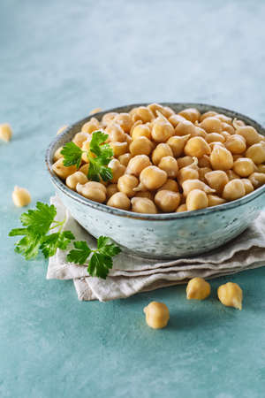 Sprouted chickpeas in the bowl. Healthy food. Selective focusの写真素材