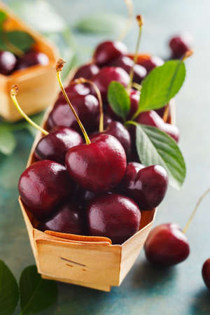 Juicy fresh cherry close-up.の写真素材