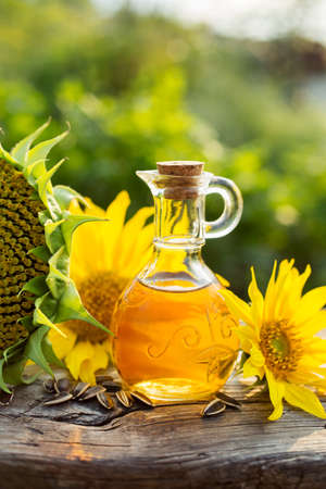 Sunflower oil with seedsの写真素材