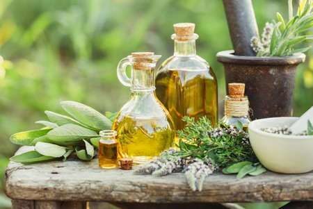 Herbs and oils for massageの写真素材