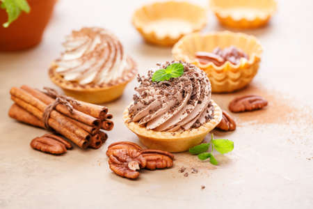 Delicious tartlets with whipped cream.の写真素材