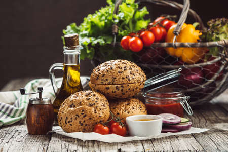 Ingredients for vegetarian burgerの写真素材