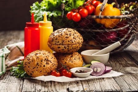 Ingredients for vegetarian burgerの写真素材