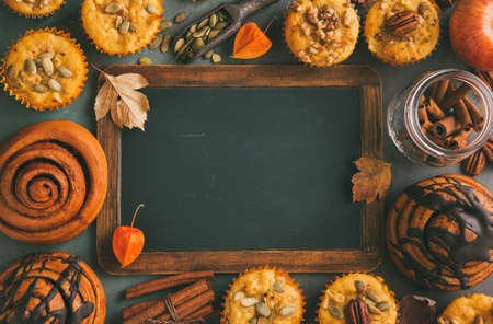 Pumpkin muffins and cinnamon rollsの写真素材