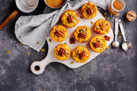 Freshly baked pumpkin muffinsの写真素材