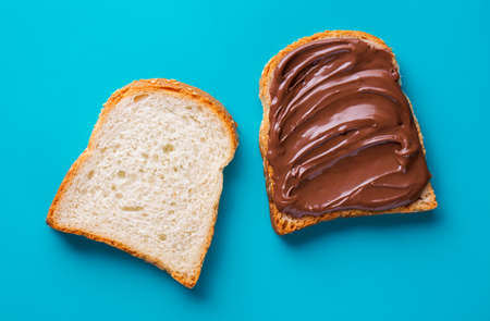 Toast with chocolate butter, Delicious Breakfast. Flat layの写真素材